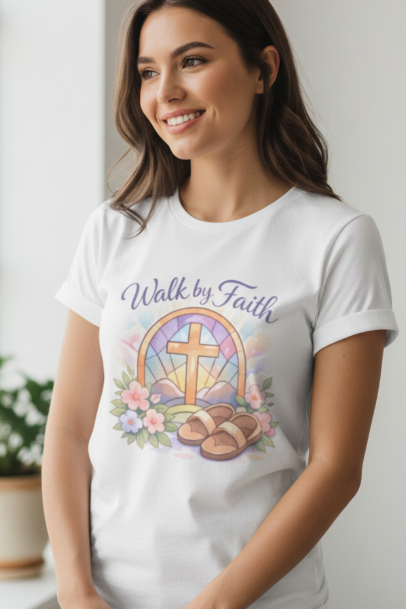 Female model wearing Walk by Faith white t-shirt