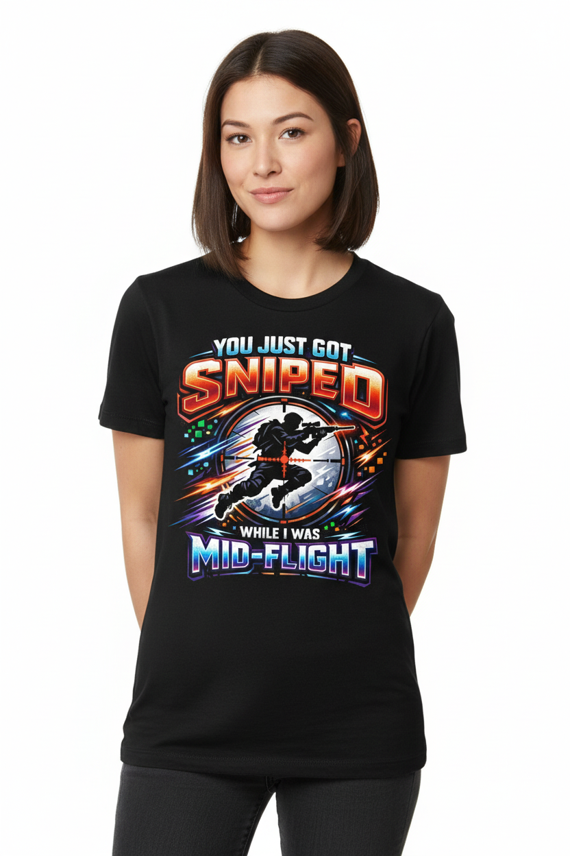 Sniped Mid-Flight T-Shirt Female Mockup